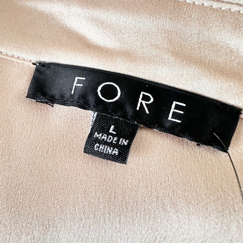 Fore Shirt Women L Champagne Pink Blush Satin Button Down Blouse Long Slv Pocket - Picture 4 of 8
